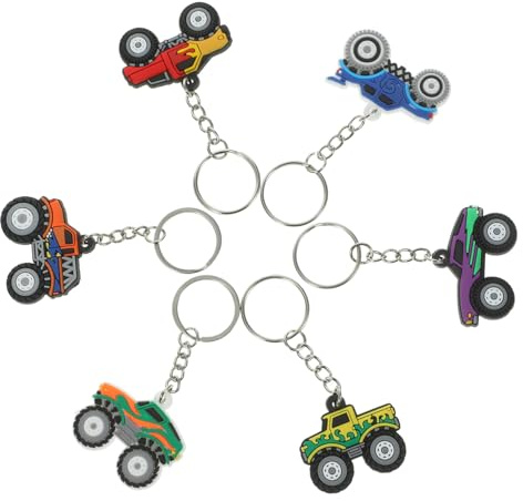 WOONEKY 6Pcs off-Road Vehicle Keychains Cartoon Truck Key Rings Multi-Functional Bag Charms for Keys Backpacks and Handbags