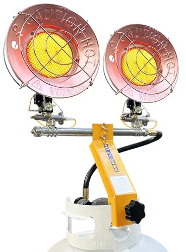 MOZODAWN Double Tank Top Propane Heater 30000 BTU, Outdoor Propane Heater with 3 Heating Level, Tip-Over Protection, Portable LP Gas Heater for Camping, Tent, Garage, RV Travel, Ice Fishing, Yellow