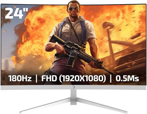 GAMEPOWER Vivid T40 weiß Curved Gaming Monitor 23,6 Zoll 180Hz 0.5ms, PC Bildschirm Full HD 1080P, VA Gebogen HDR Display, Rahmenloses, FreeSync G-Sync, 125% sRGB, mit Lautsprecher