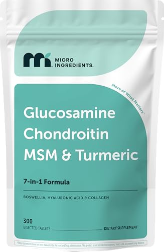 Micro Ingredients Glucosamine Chondroitin MSM and Turmeric Supplement, 300 Bisected Tablets | 1,500 mg Glucosamine Per Serving | 7-in-1 with Boswellia, Hyaluronic Acid, & Collagen Complex