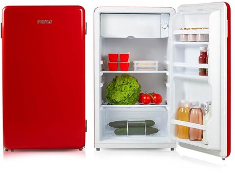 PRIMO PR152RKR Réfrigérateur Table Top Rétro - Pose Libre - 93L - E - Rouge