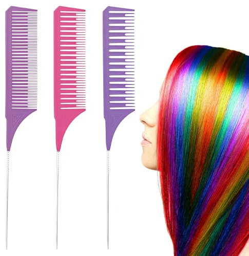 3 Stücke Stielkamm Friseur,SträHnenkamm, Stielkamm Nadelstiel Friseur Kamm,Strähnchen Comb,3 Farbe Hair Strähnenkamm, SträHnchen Kamm Set,für Haare Melieren Und Färben Styling