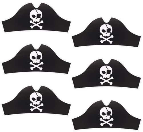 Folat 27479 Décoration pirate anniversaire enfant - Chapeaux de Pirate - Pirate Party - 33,5 x 15 cm - 6 pièces - Accessoires de chapeau de pirate pour les filles et les garçons de la fête des pirates
