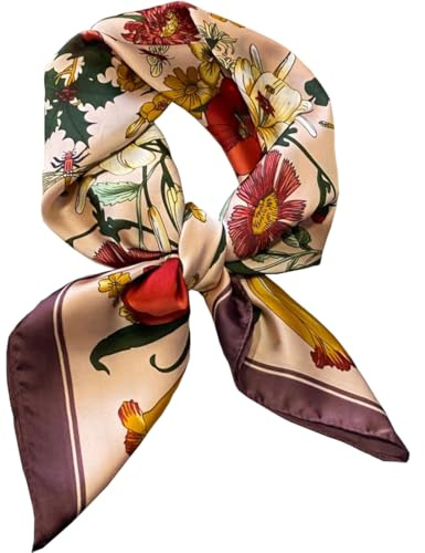 MEDUOLA Damen Halstuch aus Kunstseide Blumen und verschiedene Muster Druckschal Elegantes Accessoire 70CM x 70CM Quadratisches Tuch