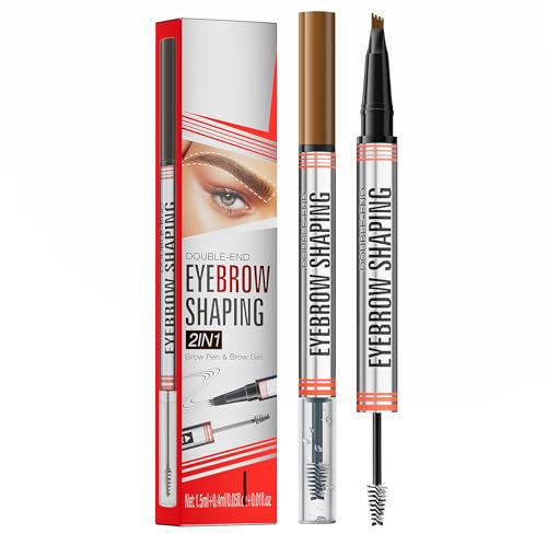 Crayon à sourcils microblading, stylo à sourcils 2 en 1 et gel scellant, maquillage pour sourcils ressemblant à des poils, brun foncé, avec embout pinceau (Light brown)