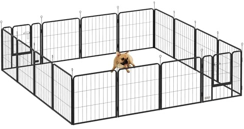 PawHut Parc pour Chien 16 Panneaux Modulable Pliable 224x224x60cm Noir | Enclos Chien, Portable, Acier, Clôture pour Petits Anumaix, 2 Portes, Intérieur et Extérieur
