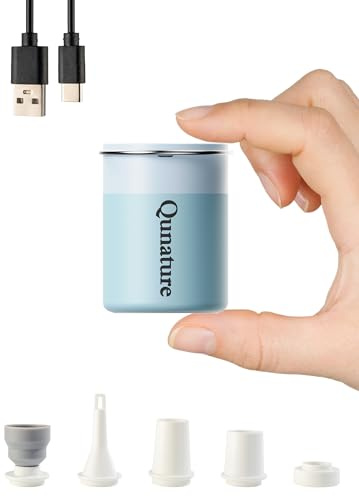 Qunature Mini Bomba de Aire Eléctrica 400 L/Min, 5 kPa Inflador Eléctrico con Batería 1500 mAh, 2 en 1 Magnética Recargable Ultraligero para Inflar y Desinflar Colchones Hinchables, Camping, Piscinas