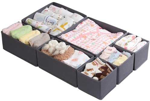 ORLISA Drawer Organiser for MALM Chest of Drawers, 7-Pack Clothes Drawer Dividers Set, Fabric Storage Boxes for Underwear, Socks & Baby Clothes, Foldable Wardrobe Organiser, 3 Sizes, Grey