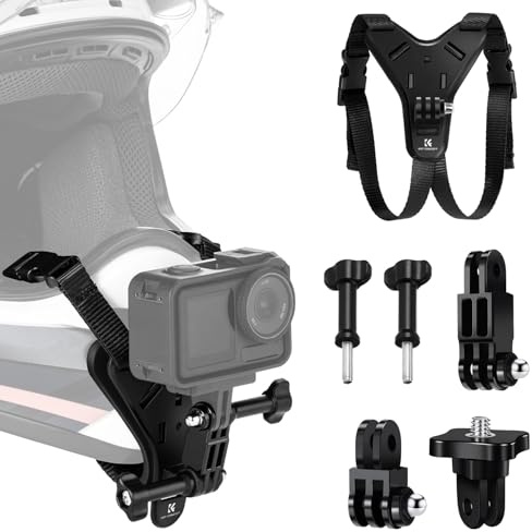 K&F CONCEPT Support de Casque de Moto pour Menton Compatible avec GoPro Hero 13/12/11/10/9/8/7, DJI Osmo Action 6/5 Pro/4/3/360, Insta360 Ace Pro/2/X5/X4/X3, AKASO, Base en Y, Silicone antidérapant