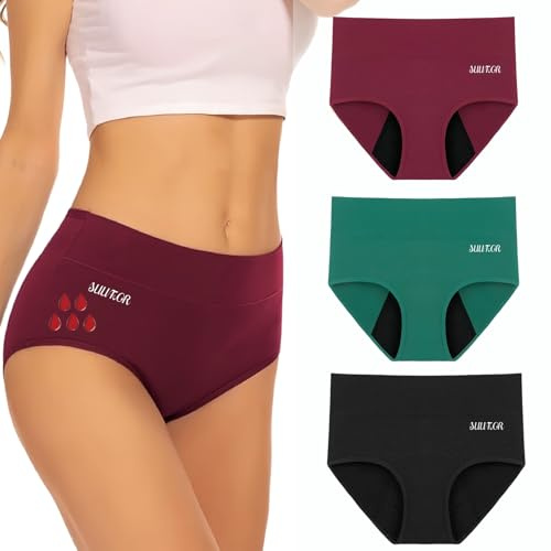 SUUFOR Period Pants for Women，60ML Heavy Flow Period Underwear, High Waist Leakproof & Breathable Menstrual Pants, Incontinence & Postpartum, Pack of 3, M Multicolor