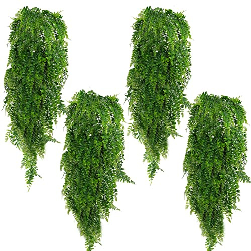 Toprooms artificial plants hanging hanging plants artificial artificial plant fern green leaves green plants plastic plants 80cm for outdoor balcony wall wedding garden decoration(4 Pack Green)