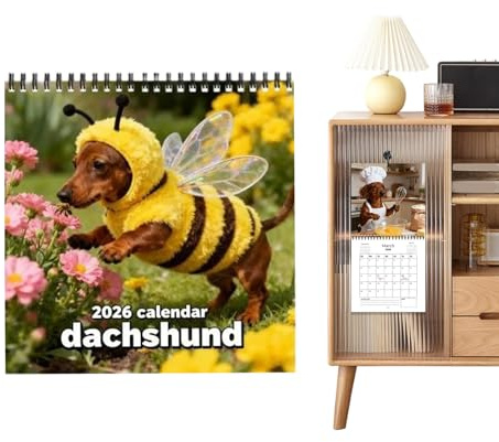 Calendario de pared, planificador mensual de 12 salchichas, calendario 2026 para perros con herramienta de planificación, papel grande con diseño claro, planificador de casa para citas, vacaciones