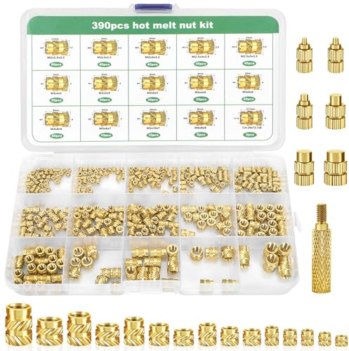 CIOXSOIO Inserti Filettati Stampa 3D, 390 Pezzi Inserto Filettato M2/M3/M4/M5/M6/M8, Dadi in Ottone Con Scatola di Plastica, Dadi Zigrinati per parti in plastica, stampanti 3D