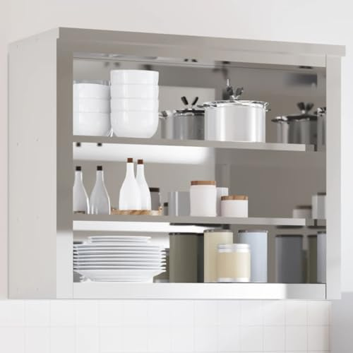 Pensile da Cucina in Acciaio Inox con 2 Ripiani, Resistente e Facile da Pulire, Pensile da Cucina, Armadio Sospeso, Adatto per Cucine, Bar e Ristoranti, Argento, 92x40x75 cm