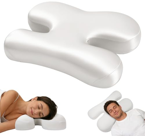 vocheer Anti Wrinkle Pillow for Side Sleepers, Memory Foam Beauty Pillow | Anti-Aging Pillow for Nightly Beauty Sleep, Cooling Satin Cover, Ergonomic Face Support, Helps Relieve Facial Pressure, White