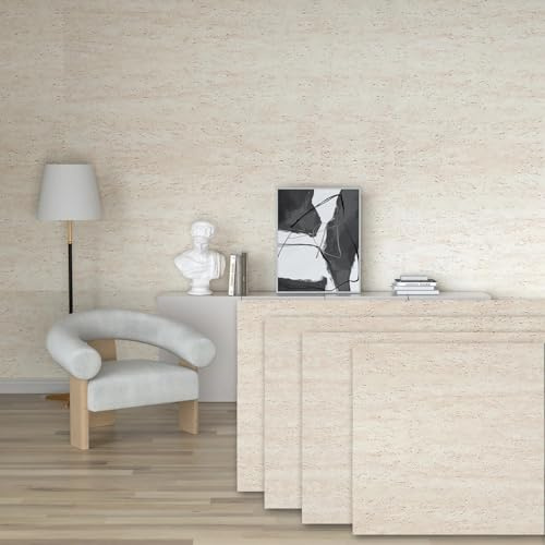 Lovableguy 3D Faux Stone Wall Panels 24x48,Flexible MCM Travertine Wall Covering Cladding Sheets,Indoor Home Decoration for Ceiling,Living Room,Bedroom,Fireplace,4PC