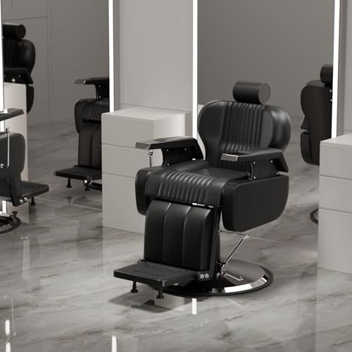 Joiemebi Sillón de Peluquería Silla de Peluquero Hidráulica Reclinable Barber 360° para Salón Professionale, 60 x 55 x 108-121 cm, Negro