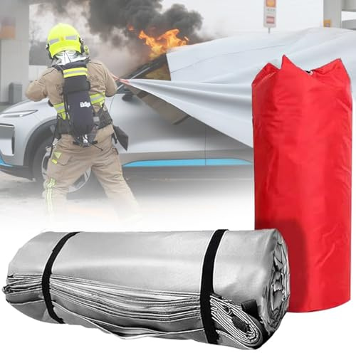 Brandfilt för bil, nödsituation brandsäker filt för fordon, dubbelsidig silikonbelagd glasfiber, 1100 °C värme och återanvändbar med bärväska för el- och gasfordonsbränder (3 x 4 m/9,8 x 13,1 fot)