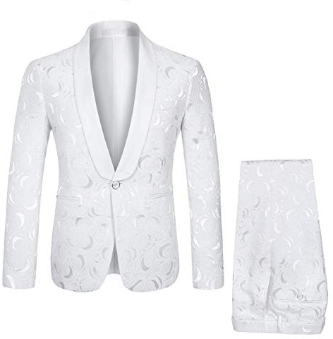 YFFUSHI Men's 2 Piece Jacquard Suits Tuxedo 1 Button Shawl Collar Suit