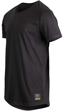 Kapow Meggings Men's Longline Scoop Hem 100% Cotton T-Shirt (Midnight, X-Large)