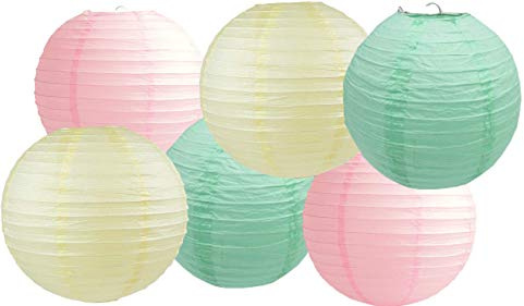 Paper Lanterns Mix Color Packs of 6 Round Paper Lanterns Lampshade Party Decorations (Mint Pink Shade, 18 (45 Cm))