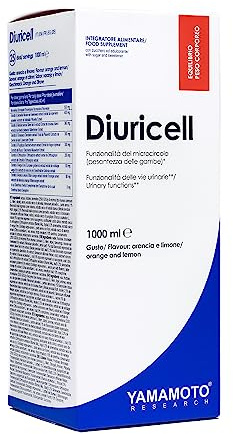 YAMAMOTO Research, Diuricell 1L, Suplemento Drenante de Extractos Vegetales, Ideal para la Hinchazón, Retención de Líquidos y Anticelulítico, Sabor Naranja y Limón