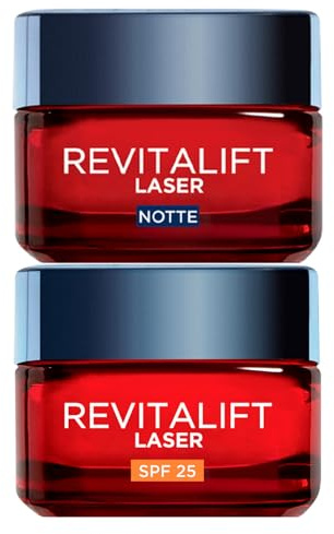 L'Oréal Paris Revitalift Laser Trattamento Anti-Età Profondo SPF 25 Crema Giorno e Crema Notte - 2 Barattoli da 50ml