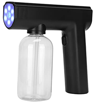 Nano Atomizer, 300 ML uppladdningsbar handhållen sladdlös desinfektionsmedel imma Elektrisk dimma ångpistol Bärbar elektrostatisk spruta med blått ljus för hemmakontor Skolträdgård(Svart)