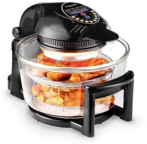 Emperial Digital Halogen Oven 12-17L Air Fryer with Hinged Lid – 10 Pre-Set Modes, Includes Accessories Pack, Timer, Adjustable Temperature Control & Extender Ring