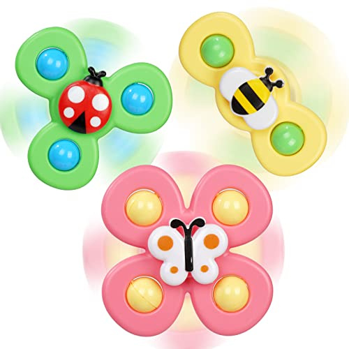 Ainiv sugkopp roterande leksak, paket med 3 sugkopp spinner leksaker, finger hand spinner, bord sugkopp sensorisk leksak, leksaker gåvor för 1-6 år (bi + nyckelpiga + fjäril)