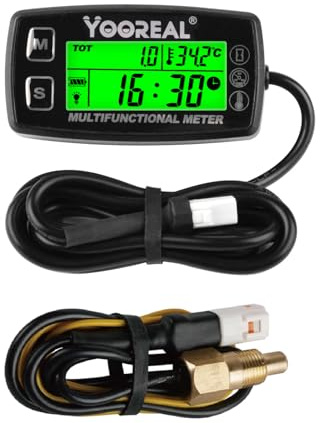 Yooreal Digital Tachometer Hour Meter,Engine Water Oil Temperature Gauge,Alert RPM & Temp,Backlights Display for Lawn Tractor Compressor Generator Snowmobile Marine Jet Ski Pit Bike
