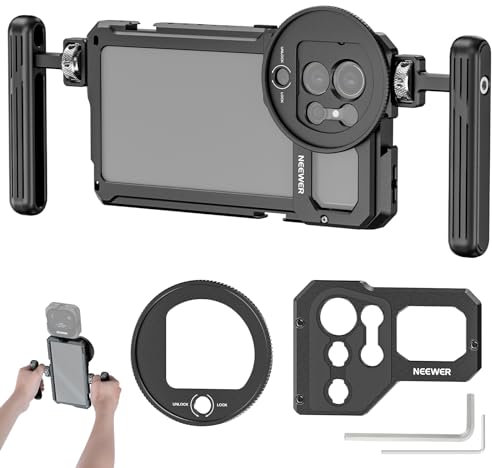 NEEWER Galaxy S23 Ultra Phone Cage Video Rig with Dual Side Handles, 67mm Threaded Filter Adapter, 17mm & M Mount Lens Backplates, Phone Stabilizer for Video Recording Filmmaking, PA021+PA033