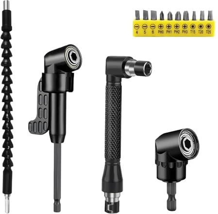 105° Tournevis Flexible, 14 Pièces Renvoi d'Angle Visseuse Kit, Tige Hexagonale de 1/4 de Pouce pour Perceuses électriques, Garages et Ouvriers du Bâtiment