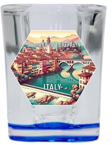 R and R Imports Bassano Del Grappa Italy Travel Destination Souvenir 2 Ounce Shot Glass Square 4-Pack