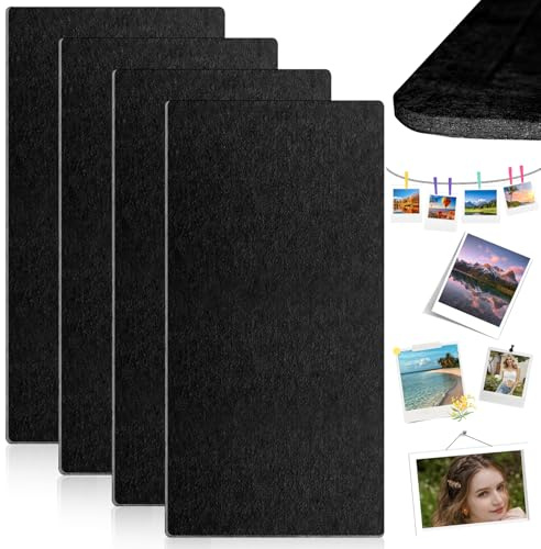 4 stycken anslagstavla av filt korkskiva, bulletinbräda – anslagstavla av kork med filt, 43 x 20 cm, visionbräda, liten display för väggar, smycken, anteckningar, samlingar, foton, kontor (svart)