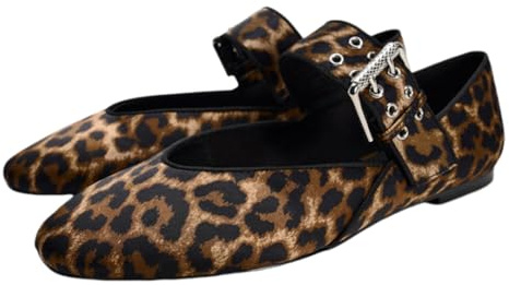 CRETUAO Ballerines léopard pour Femmes, Chaussures Mary Jane à Bout carré et Boucle Tendance, Chaussures habillées décontractées et Confortables à Talon Bas