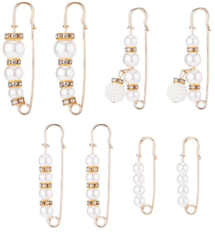 8pcs Broches en Perles, Acier au Carbone Imitation Perle Broches Broches en Perles pour Femmes Épingles de Sûreté Gracieuses et Mignonnes pour Vêtements pour Fête Cérémonie