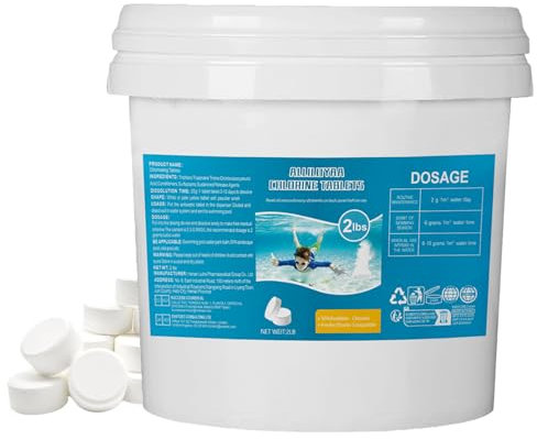 2LB Chlorine Tablets for Swimming Pool, Chlorine Tablets for 1 inch Tub, Suitable for Swimming Pools Spas and Hot Tubs Fountain, Water Park Bathtub, Multifunctional Pool Clean Tablets