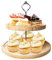 Etagere Tortenständer, Cupcake Ständer aus Holz Obst Etagere 2 stöckig Vintage Deko Holztablett Kuchenständer Halter Servierständer mit Metallgriff für Geburtstag Nachmittagstee Hochzeit (Holzfarbe)
