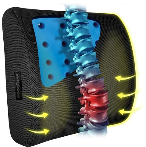 Goodyear Lumbar Support Car Seat Cushion with Cooling Gel – Accessories for Driving – Memory Foam Car Seat Lumbar Support Pillows, Office Chairs Cushion, Ergonomic Back Support, Desk Accessories