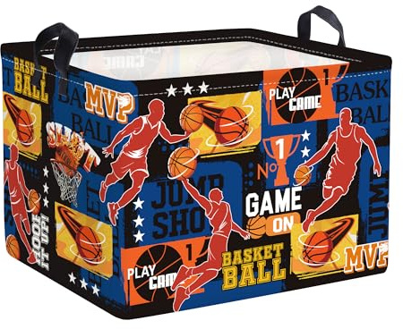 HUUMONSS Grande Cesta Porta Biancheria Bambini Fumetto Palline Pieghevole Cestini Portaoggetti Giocattoli Vestiti per Bagno Cameretta, Pallacanestro, 36L
