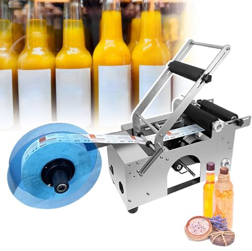 Halvautomatisk Rund Etiketteringsmaskin, 20-30 Etiketter/Min Enkel Applikator - För 0,47-5,9 Flaskor, Justerbar Pappersfack, Med Pressstång