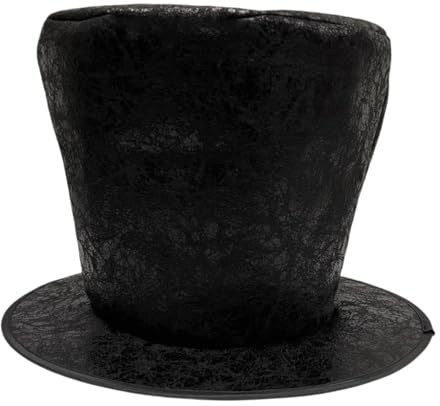 UxicRuya Cappello a Cilindro Alto 7,87 con Parte Superiore Piatta, per Giochi di Ruolo da Mago, Pelle Scamosciata Nera