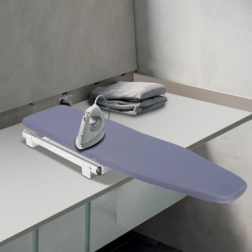 Asse da stiro pieghevole da incasso per il montaggio dell'armadio, allungabile e girevole a 180°, salvaspazio con rivestimento rimovibile, portata fino a 45 kg, 81 x 30 cm, grigio