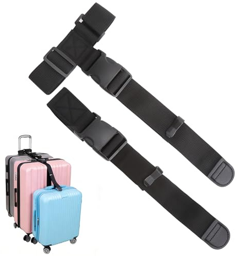 XRVRILE Cinghie per bagagli per collegare 3 valigie, cinghie da viaggio regolabili con fibbie per 2-3 bagagli, incluse 2 cinghie (nero)