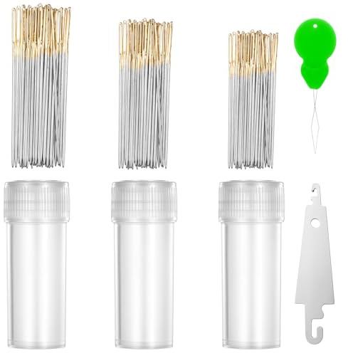 Lot de 90 aiguilles à broder pour point de croix en acier inoxydable de taille 22, 24, 26 avec 2 enfile-aiguilles de couleur dorée à grand chas pour couture à la main, loisirs créatifs