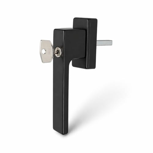 IdeaGenesis - Manilla Ventana con Llave Seguridad – Maneta Oscilobatiente Cuadradillo 7 mm | Cierre Antirrobo para Ventanas PVC y Aluminio | Tirador Bloqueo Infantil Universal (Negro Mate, Con Llave)