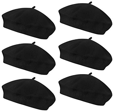 Anteer 6 Pieces Wool Beret Hat French Style Beanie Hats Fashion Ladies Beret Caps for Women Girls Lady(Black-6 Pack)