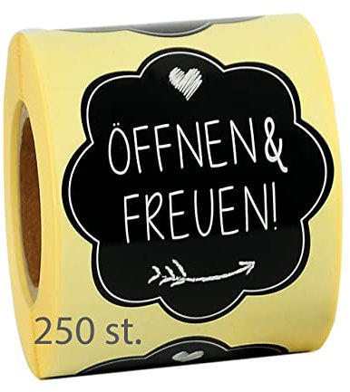 Seemy Presentdekal 250/500 st – Ø 50 mm öppning och glädje klistermärke – presentdekal självhäftande idealisk för presentförpackning, tack klistermärke, presentklistermärke, (250)