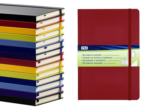 TSI Notizbuch A5, kariert, Farbe rot, 192 Seiten, mit Innentasche, Lesezeichen, Elastischer Verschluß, Art. Nr. 63555-RT